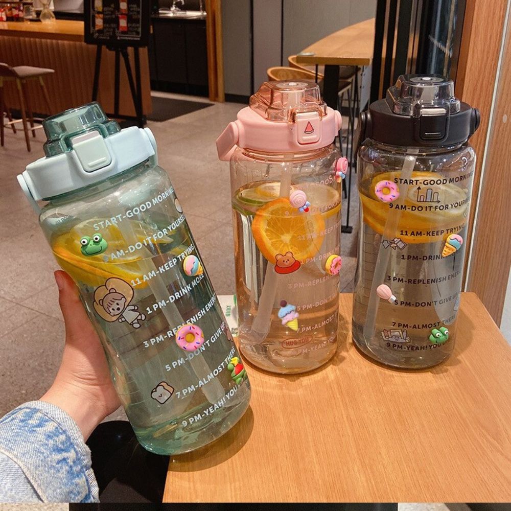 Botella Motivacional de 2 litros transparente con stickers – Rincón del  Regalo